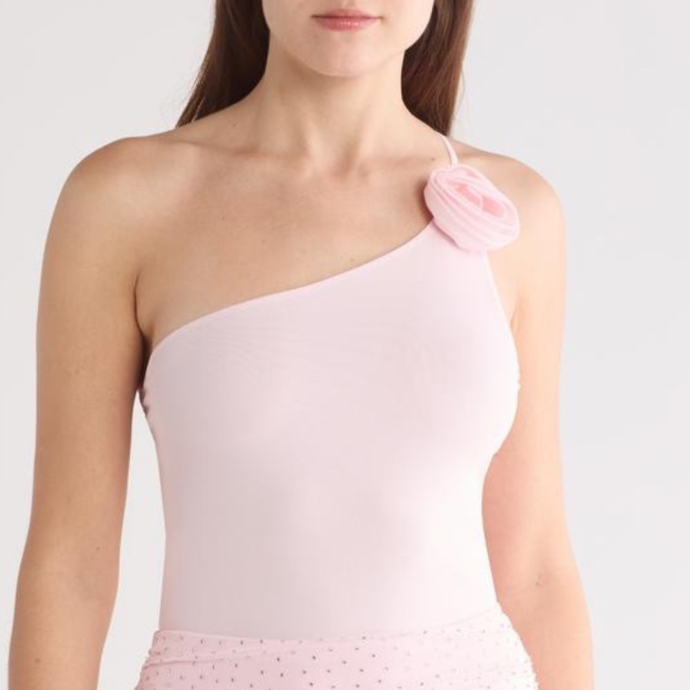 AFRM Katie Rosette One-Shoulder Bodysuit Pink sz Large